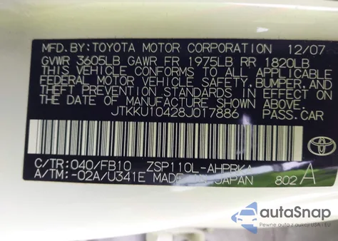 2008 Scion Xd from USA, damaged, VIN JTKKU10428J017886